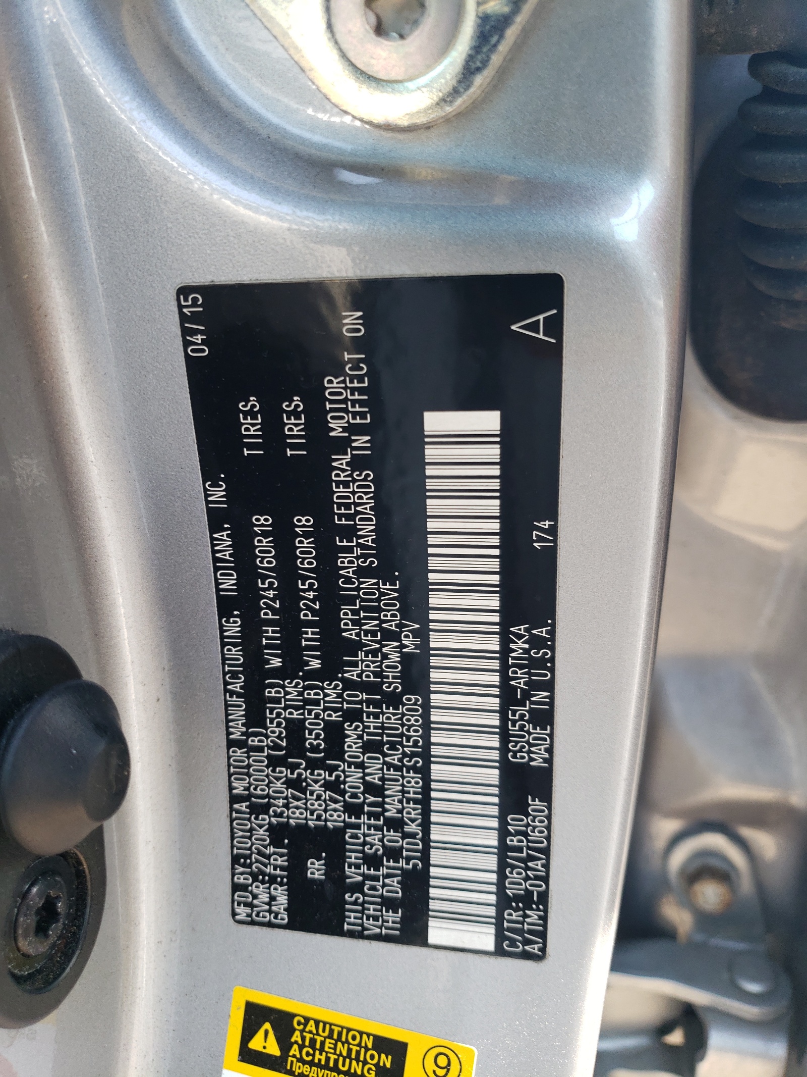 5TDJKRFH8FS156809 2015 Toyota Highlander Xle
