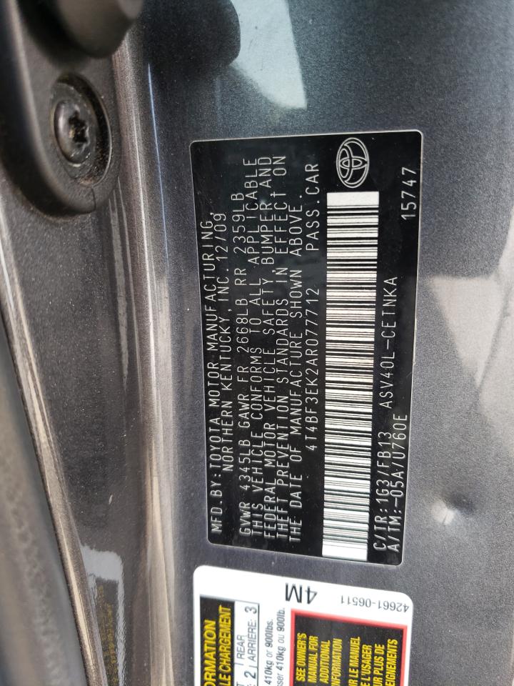 4T4BF3EK2AR077712 2010 Toyota Camry Base