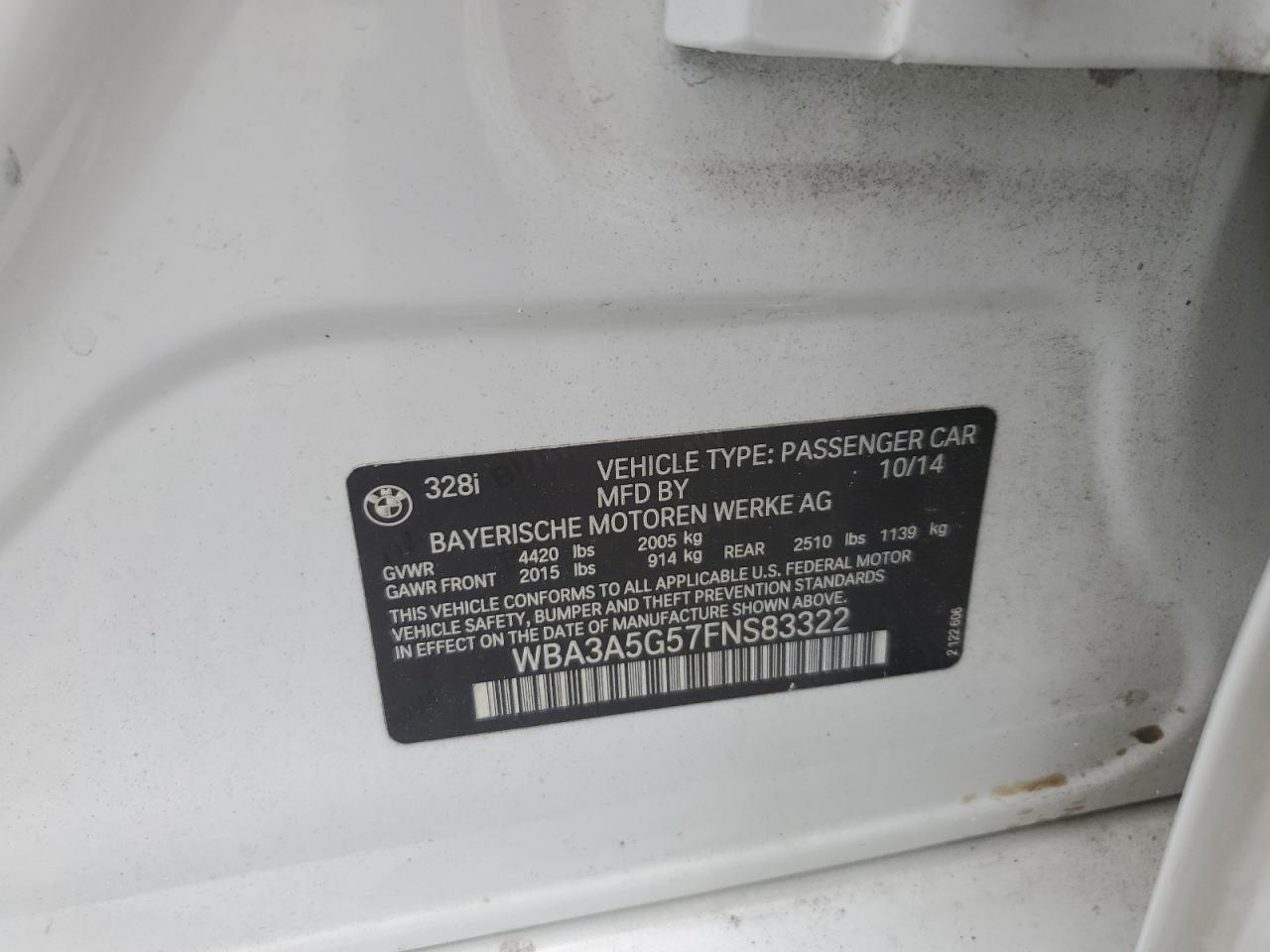 WBA3A5G57FNS83322 2015 BMW 3 SERIES - Image 12