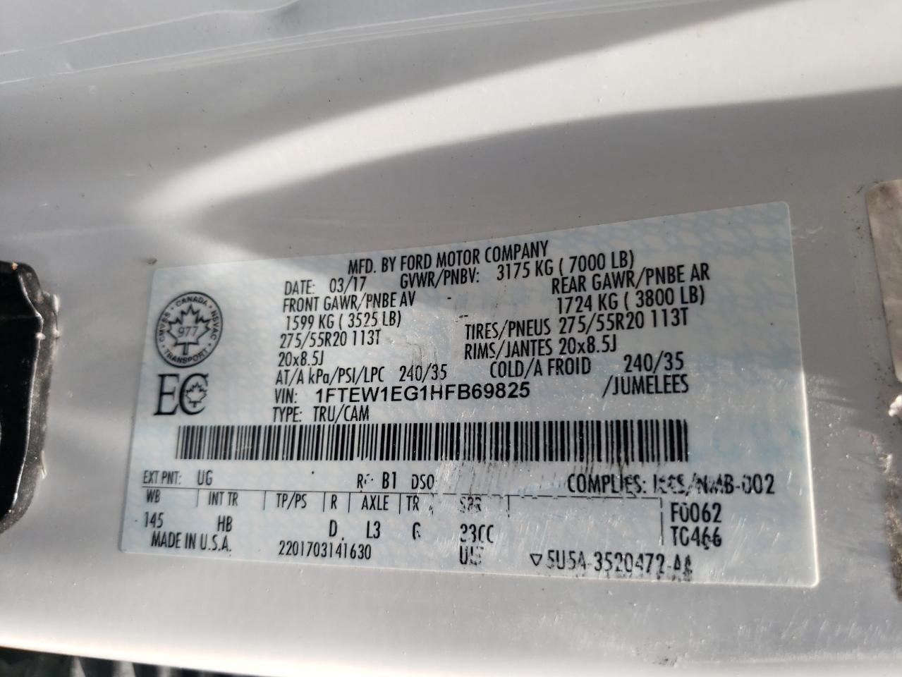 2017 Ford F150 Supercrew VIN: 1FTEW1EG1HFB69825 Lot: 65675204