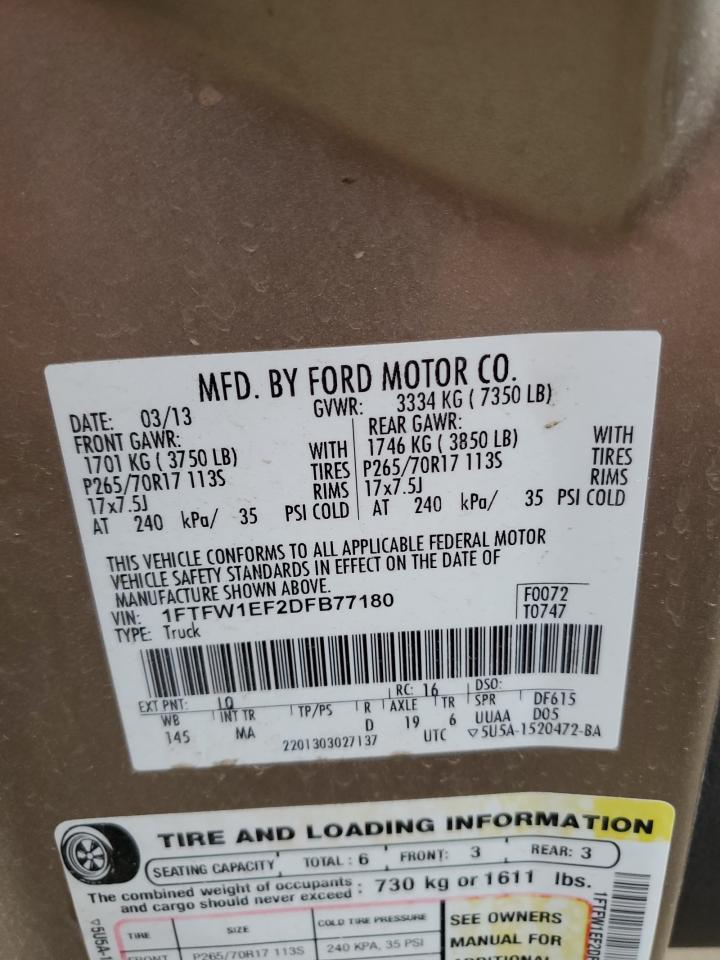 1FTFW1EF2DFB77180 2013 Ford F150 Supercrew