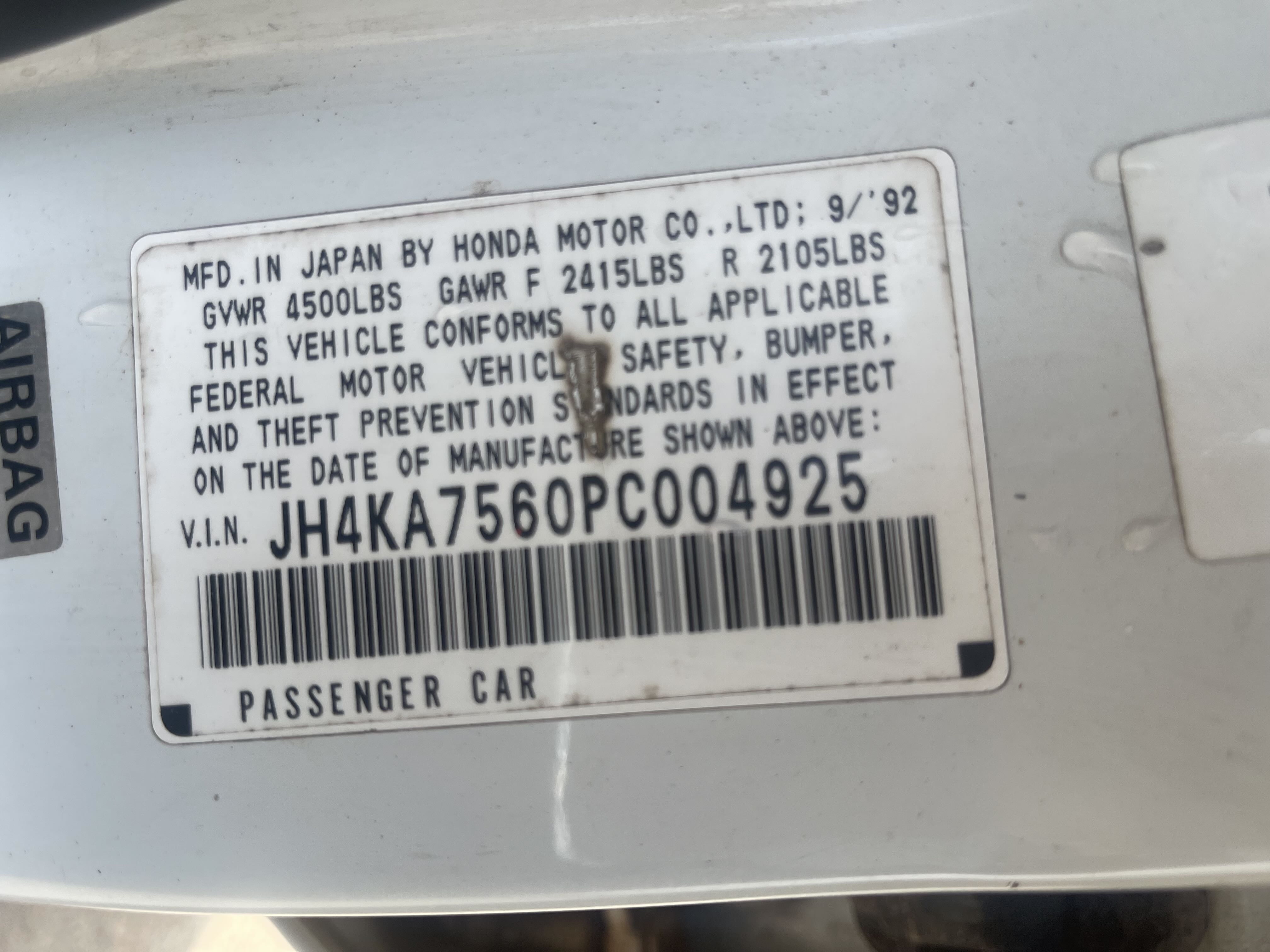 JH4KA7560PC004925 1993 Acura Legend L