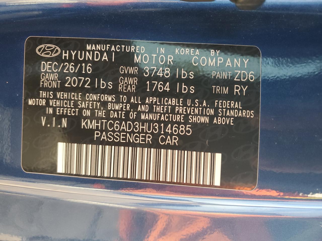 KMHTC6AD3HU314685 2017 Hyundai Veloster