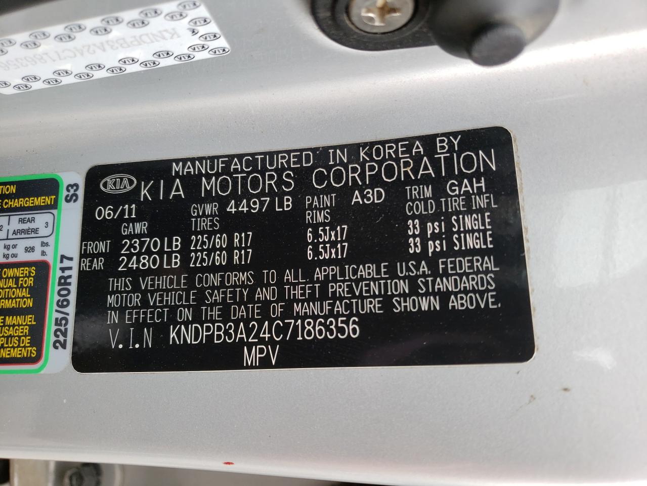 2012 Kia Sportage Base VIN: KNDPB3A24C7186356 Lot: 67302534