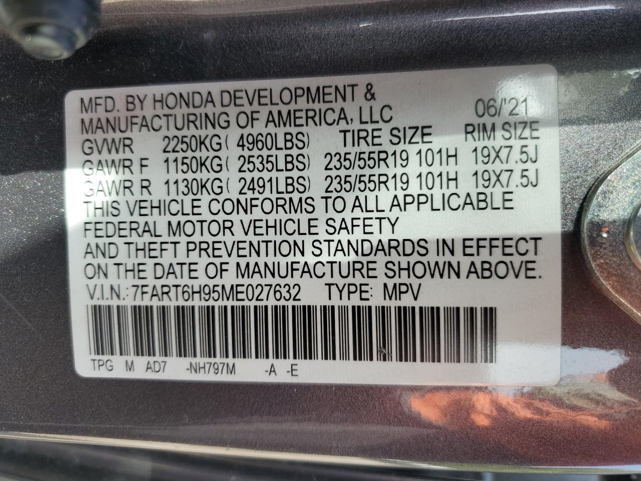 7FART6H95ME027632 2021 Honda Cr-V Touring