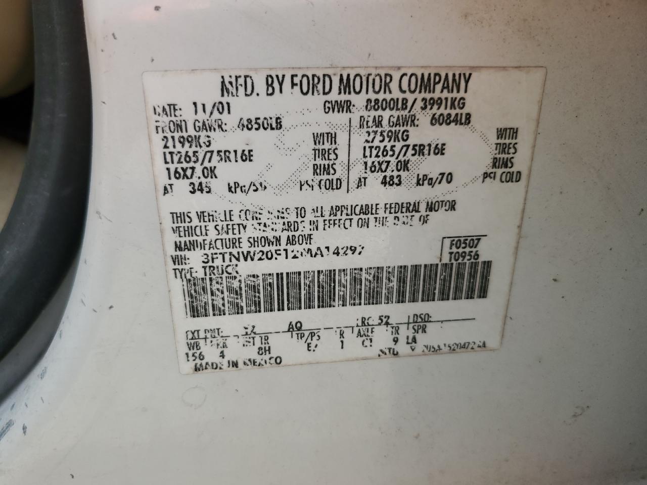 3FTNW20F12MA14297 2002 Ford F250 Super Duty