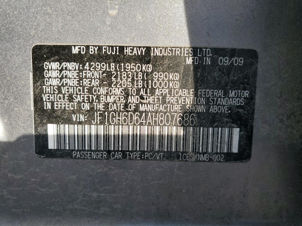 2010 Subaru Impreza Outback Sport VIN: JF1GH6D64AH807686 Lot: 67504174