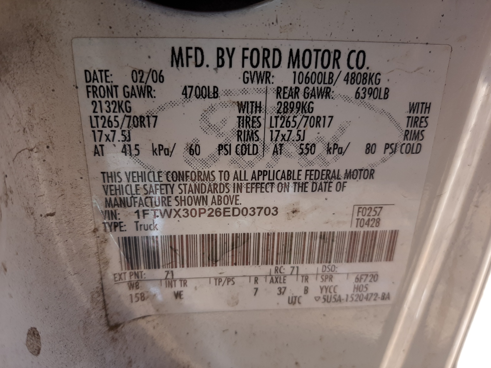1FTWX30P26ED03703 2006 Ford F350 Srw Super Duty