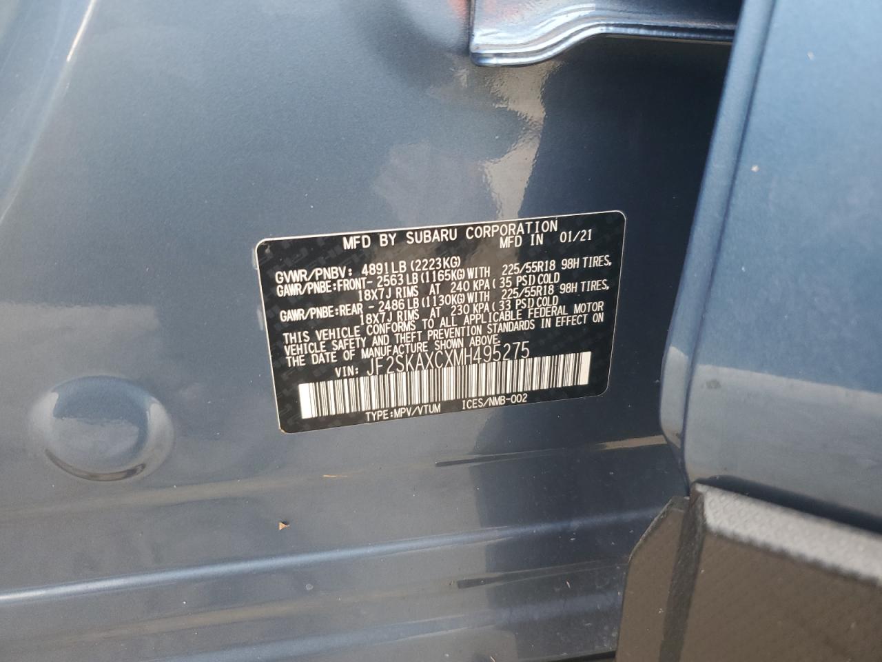 2021 Subaru Forester Touring VIN: JF2SKAXCXMH495275 Lot: 67664694