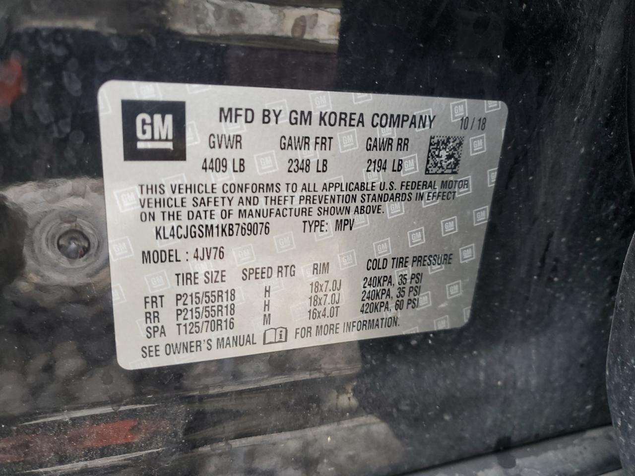 KL4CJGSM1KB769076 2019 Buick Encore Essence