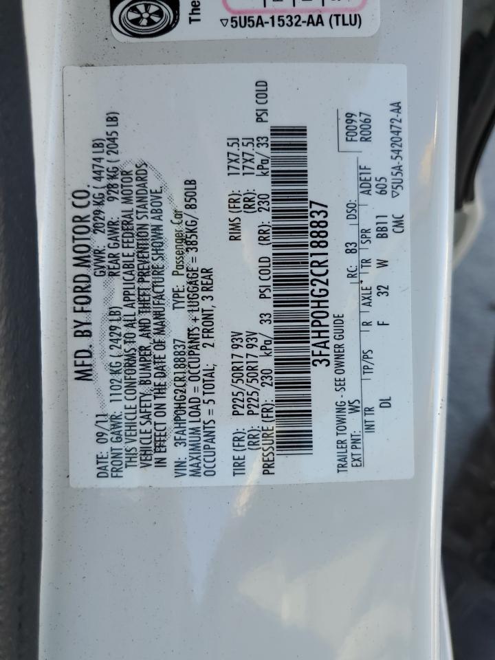 3FAHP0HG2CR188837 2012 Ford Fusion Se