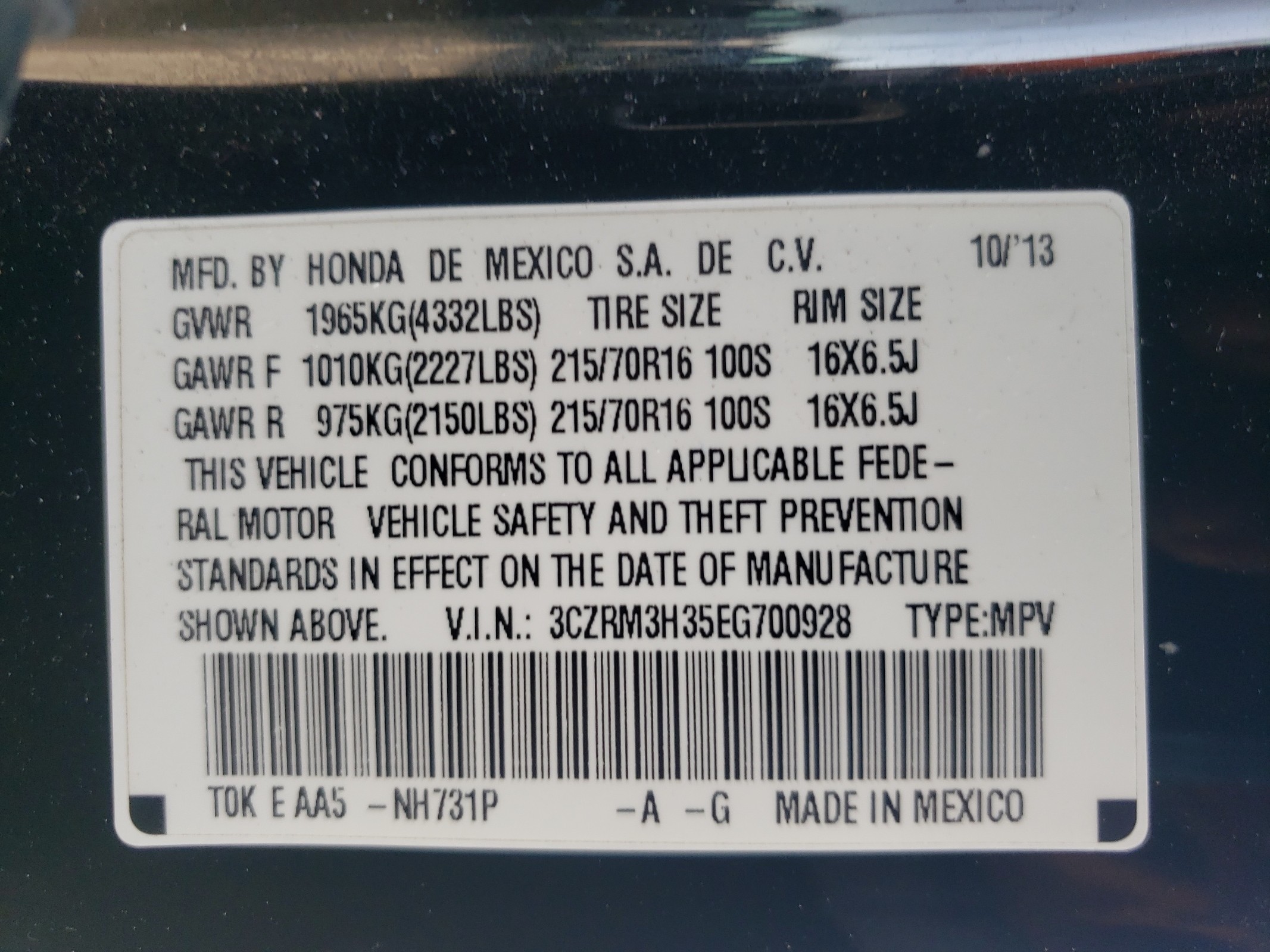 3CZRM3H35EG700928 2014 Honda Cr-V Lx