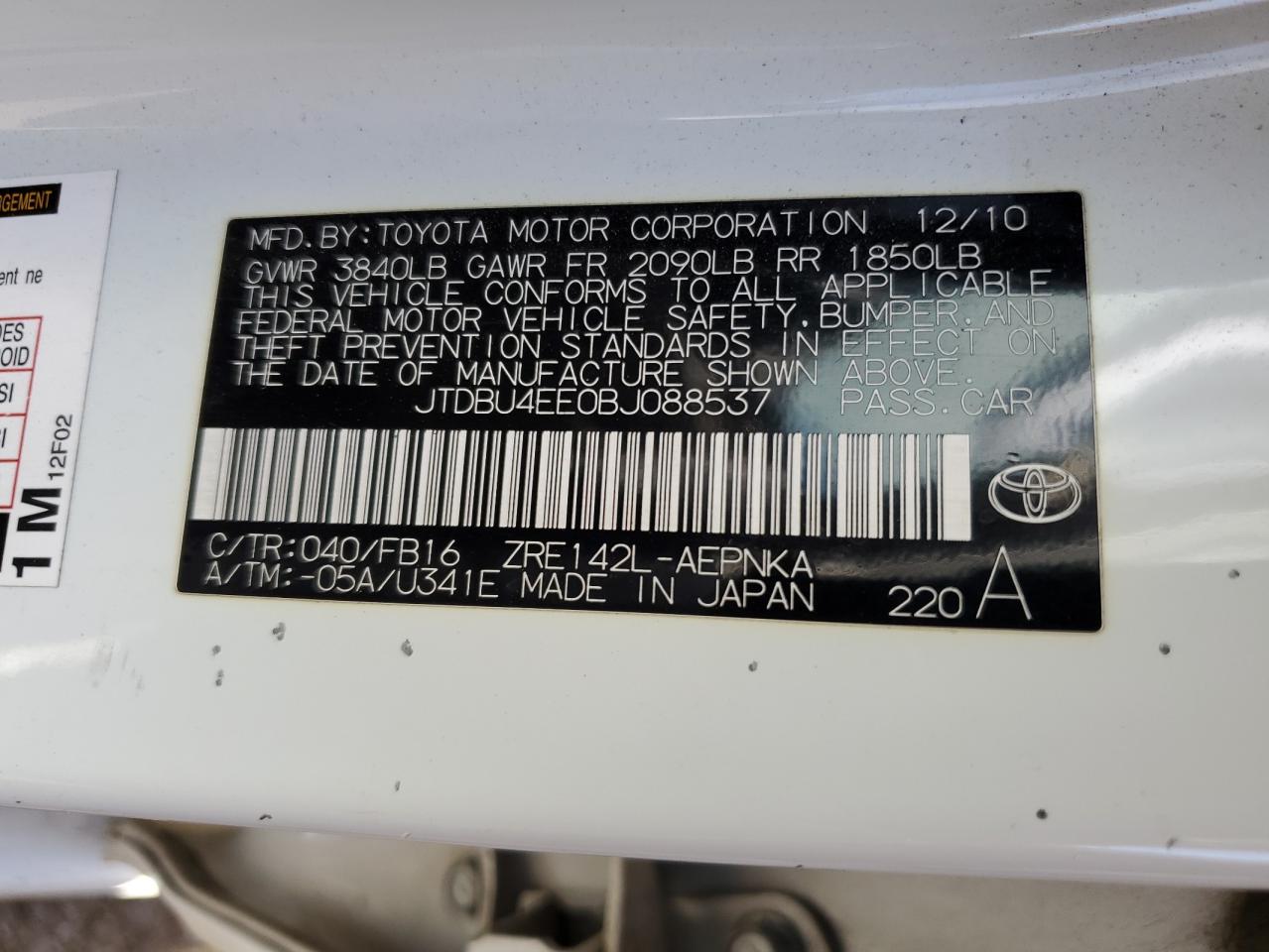 JTDBU4EE0BJ088537 2011 Toyota Corolla Base