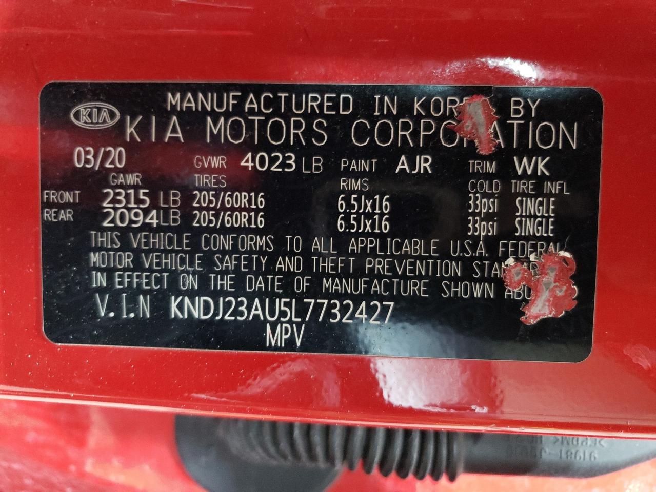 2020 Kia Soul Lx VIN: KNDJ23AU5L7732427 Lot: 65363664