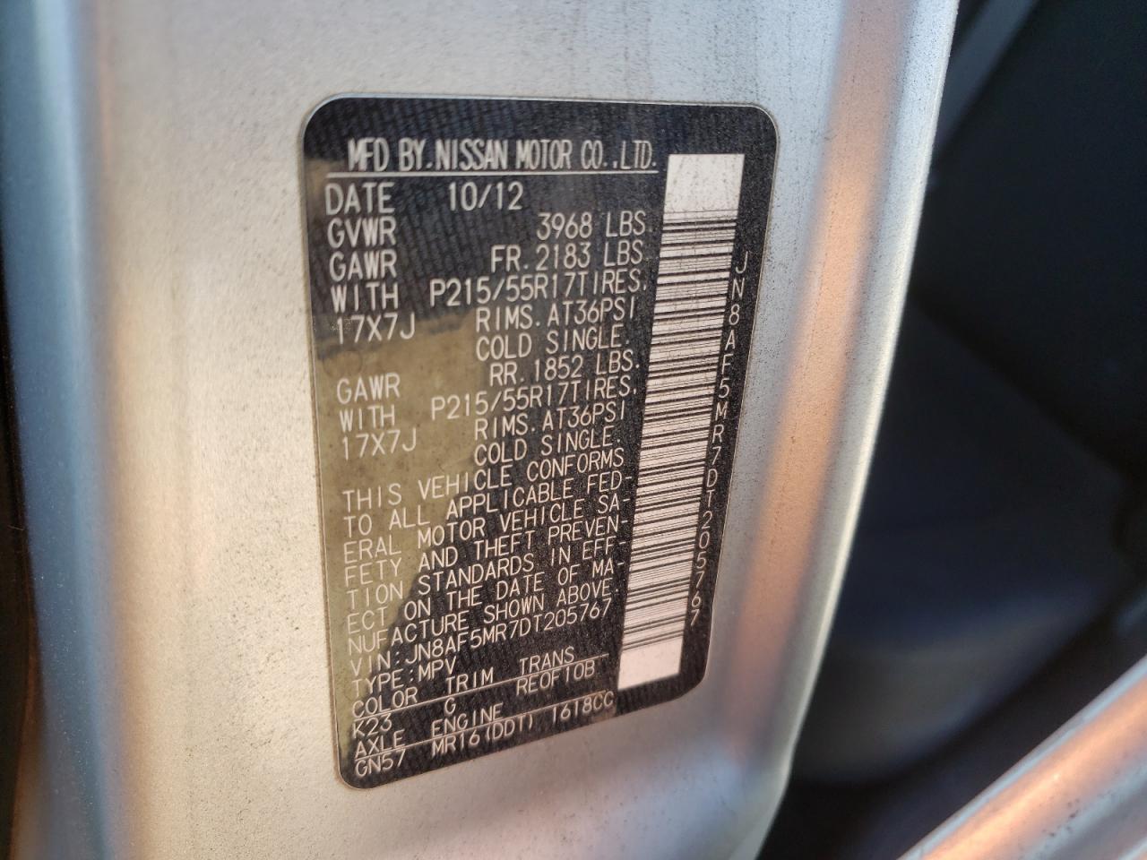 2013 Nissan Juke S VIN: JN8AF5MR7DT205767 Lot: 66179494