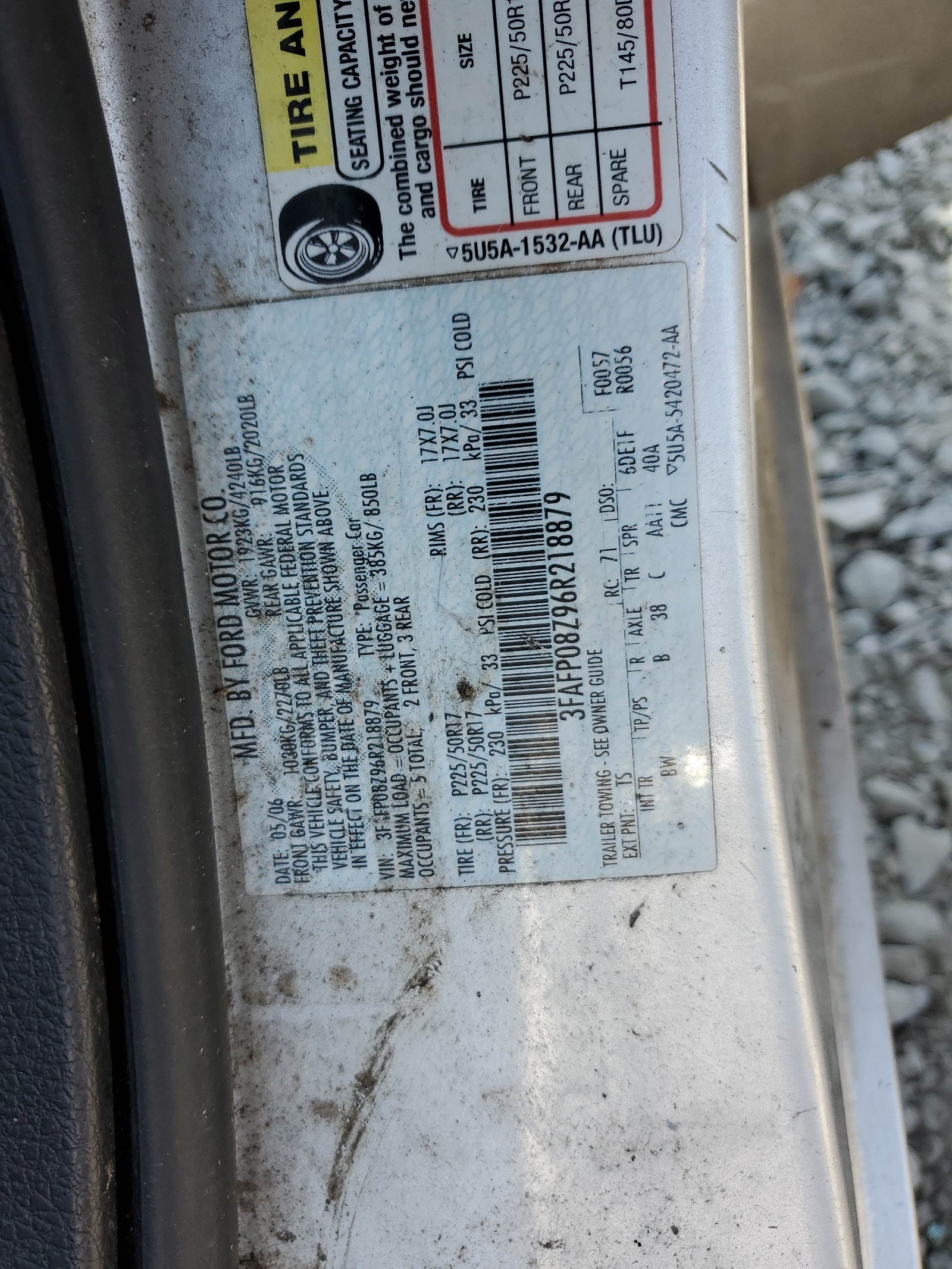 3FAFP08Z96R218879 2006 Ford Fusion Sel