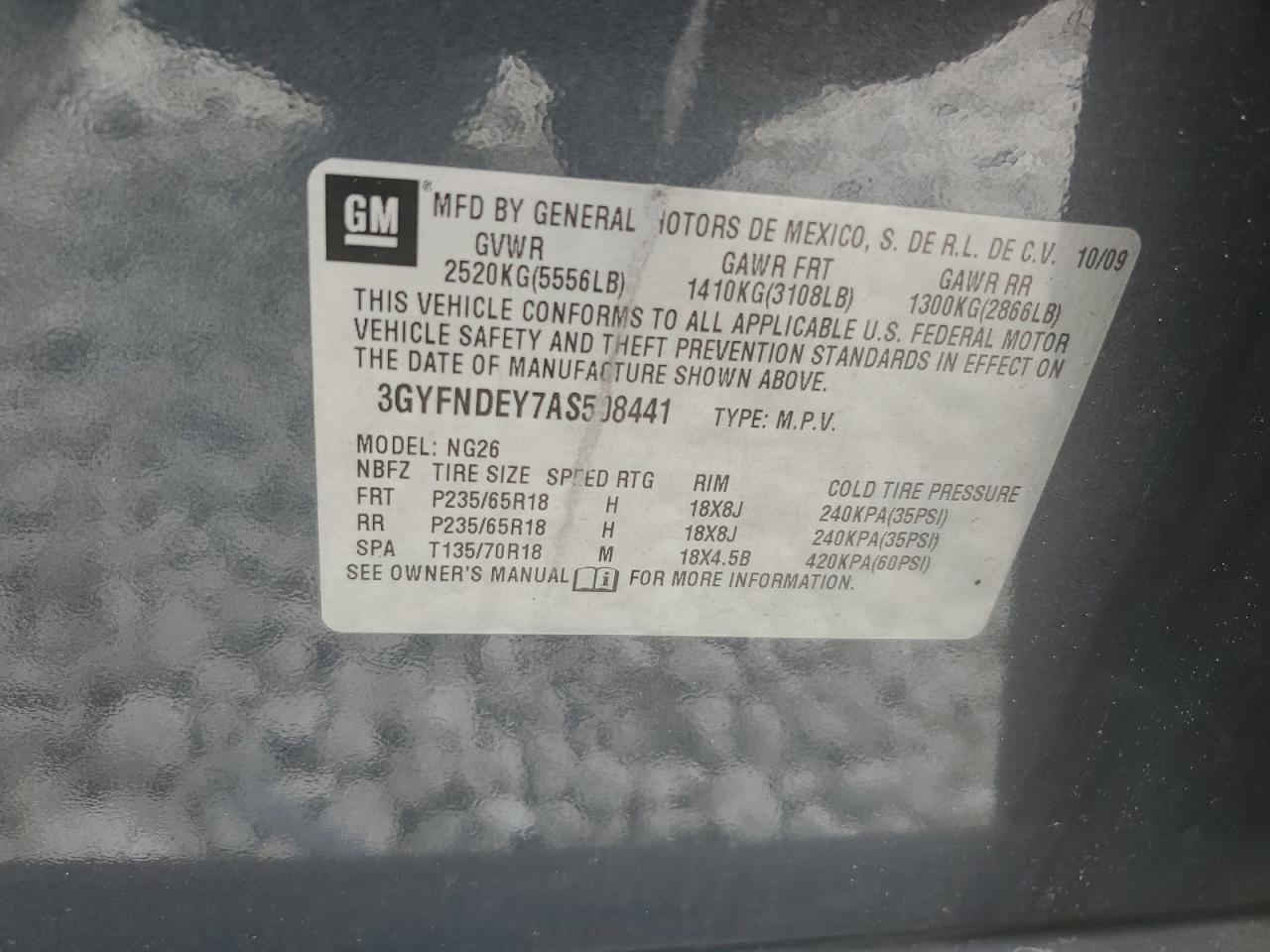 2010 Cadillac Srx Luxury Collection VIN: 3GYFNDEY7AS508441 Lot: 68260004