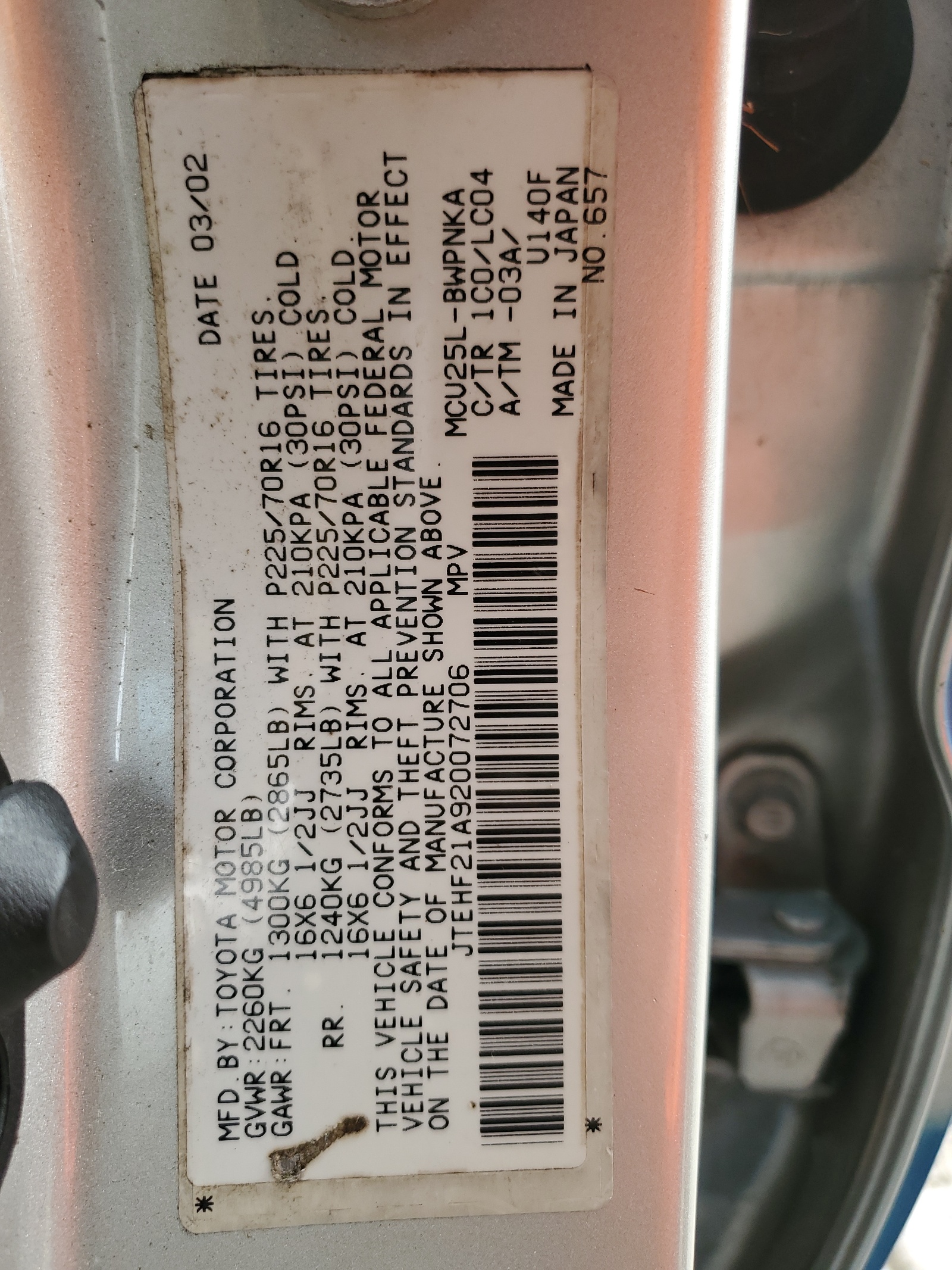 JTEHF21A920072706 2002 Toyota Highlander Limited