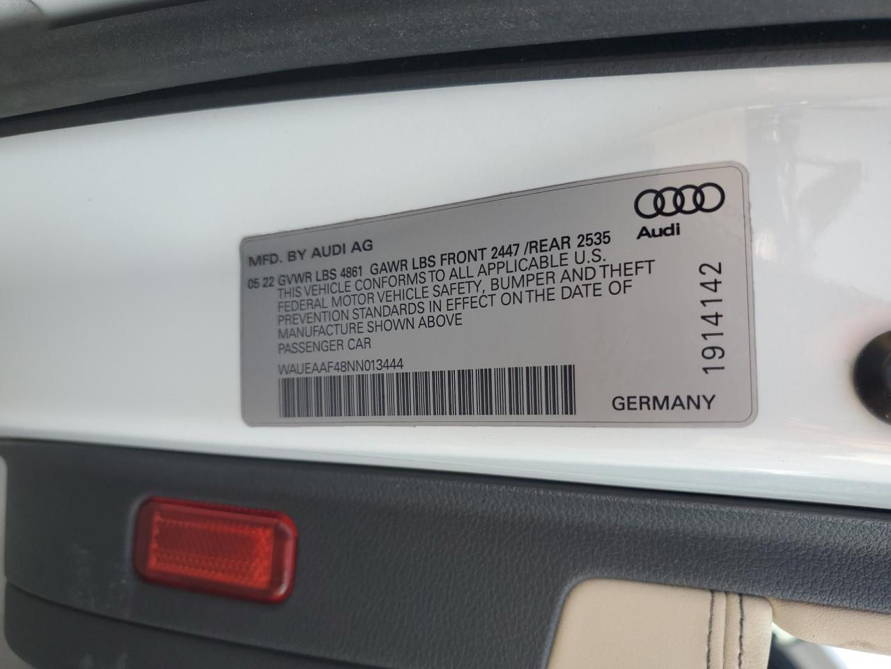 2022 Audi A4 Premium Plus 45 VIN: WAUEAAF48NN013444 Lot: 65928714