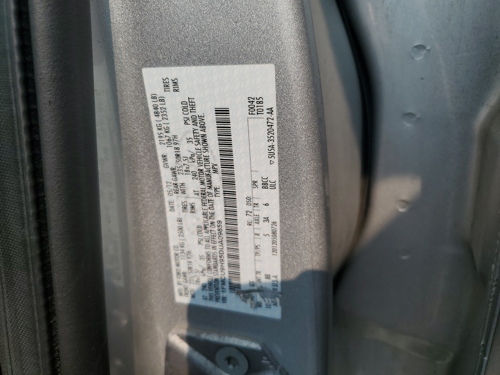 1FMCU9H95DUA09859 2013 Ford Escape Sel