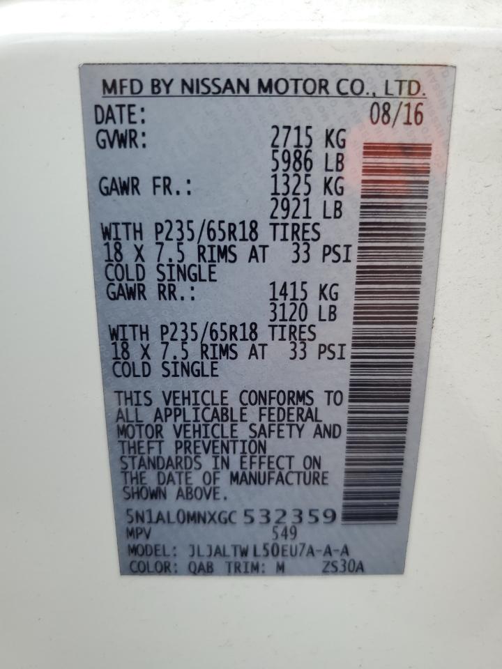 2016 Infiniti Qx60 VIN: 5N1AL0MNXGC532359 Lot: 68248274