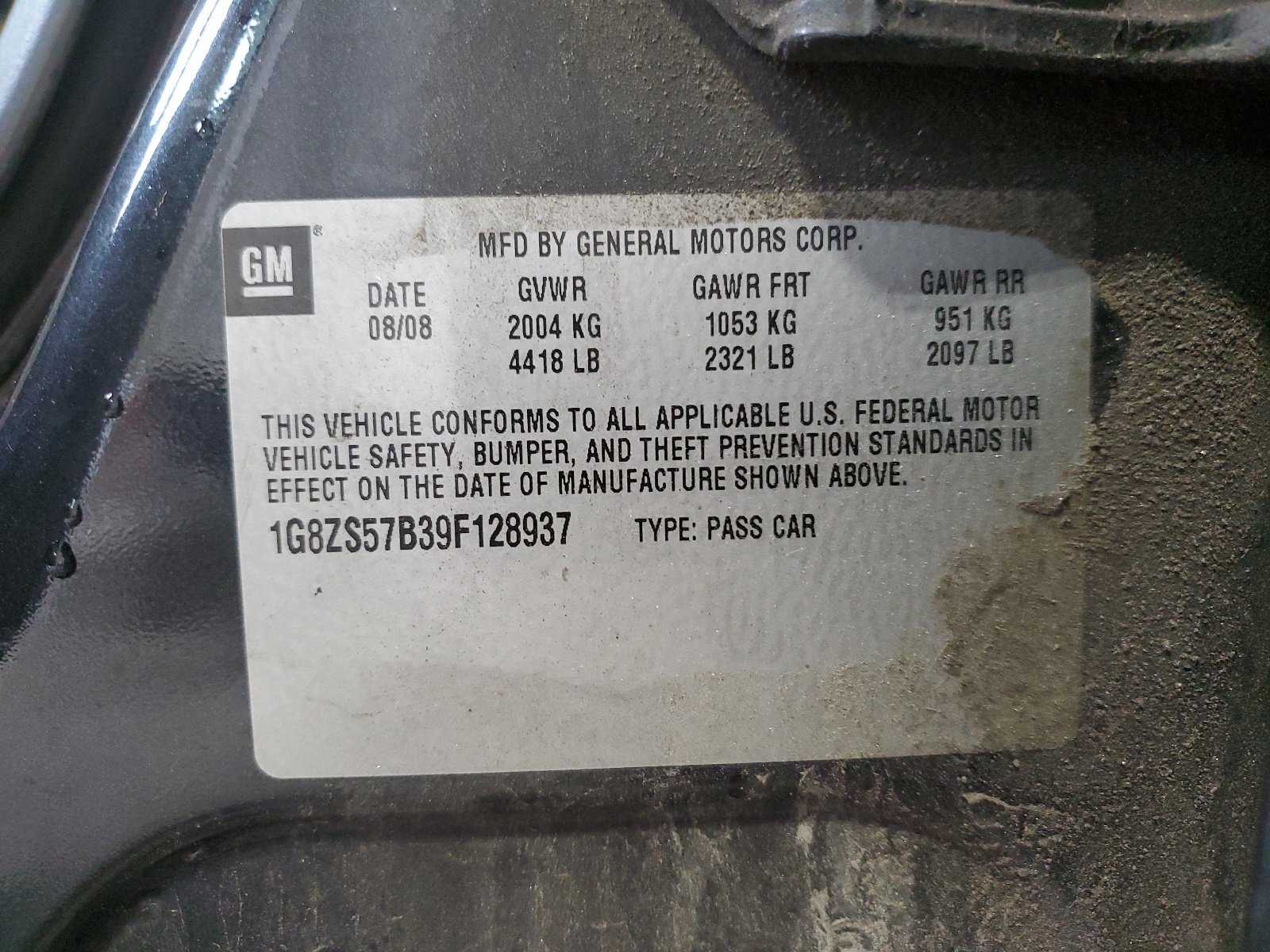 1G8ZS57B39F128937 2009 Saturn Aura Xe