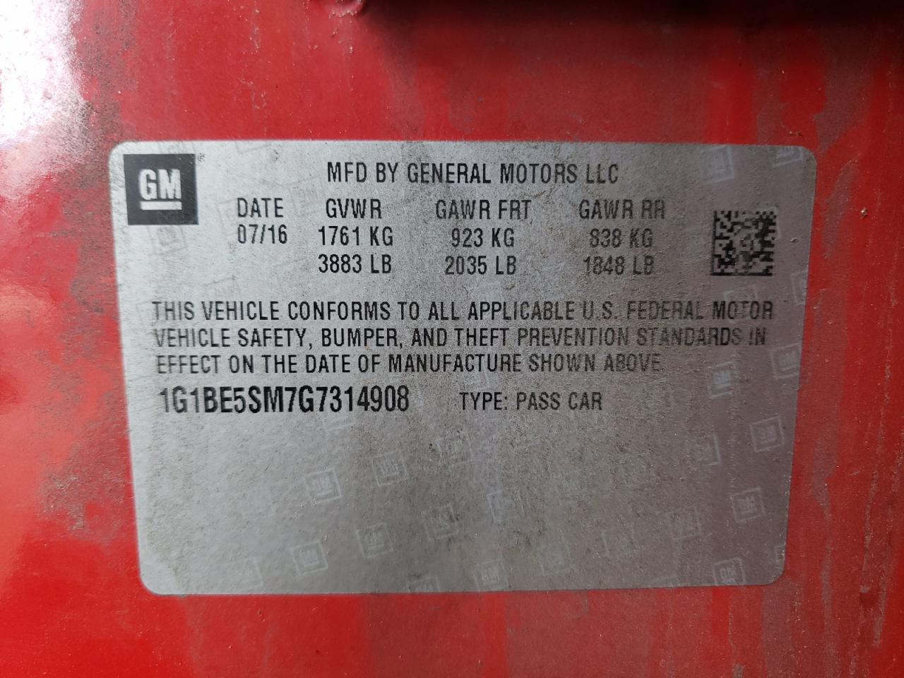 VIN 1G1BE5SM7G7314908 2016 CHEVROLET CRUZE no.12