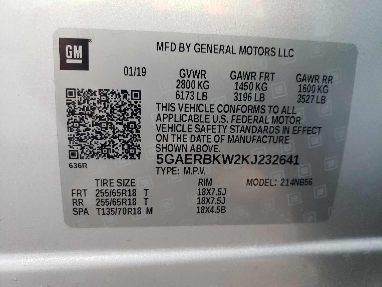 5GAERBKW2KJ232641 2019 Buick Enclave Essence