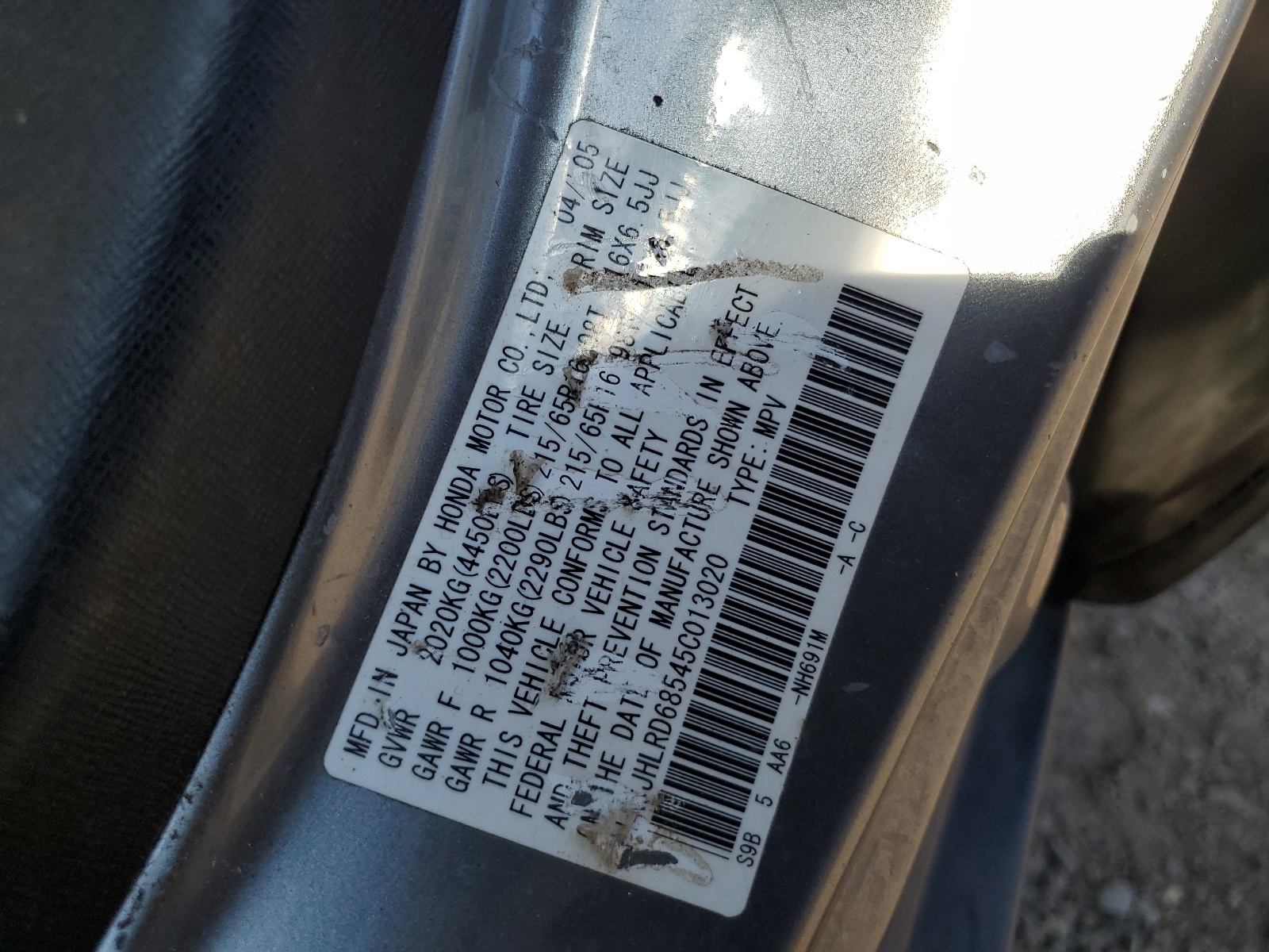 JHLRD68545C013020 2005 Honda Cr-V Lx