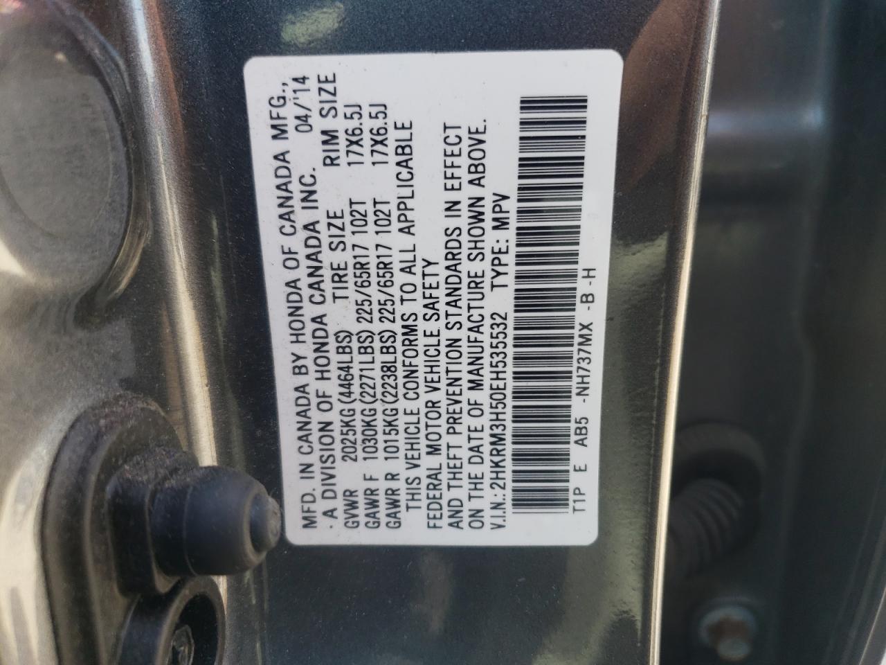 2HKRM3H50EH535532 2014 Honda Cr-V Ex