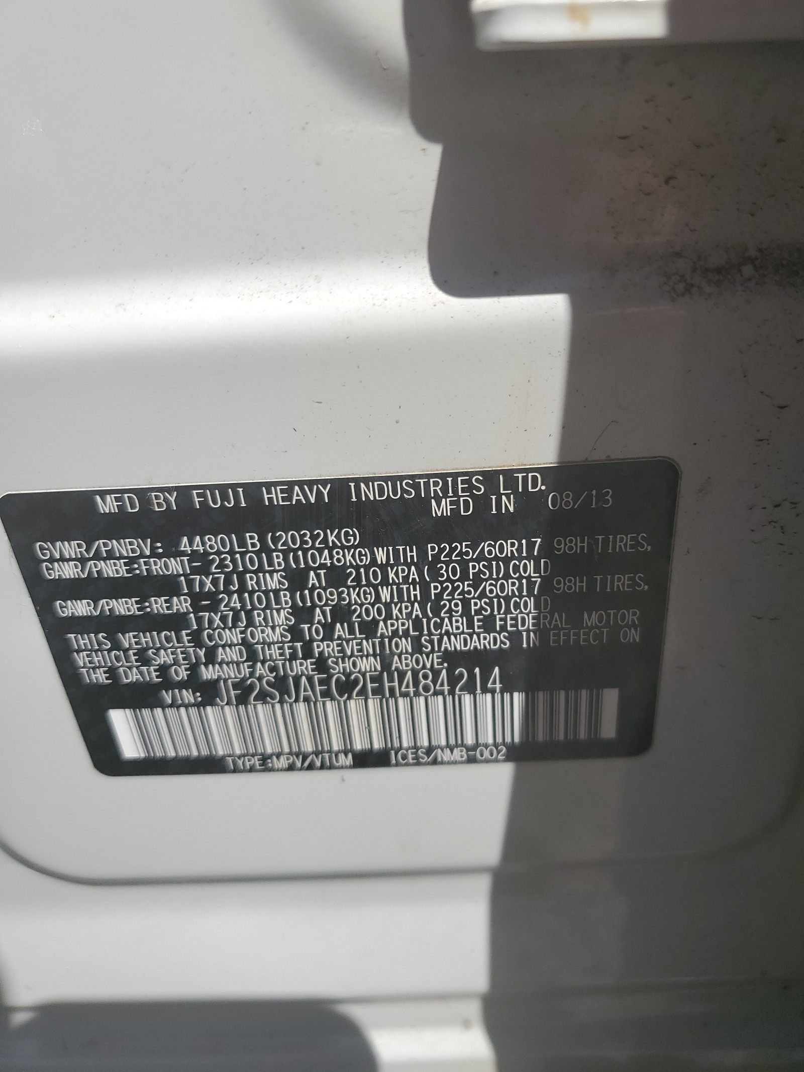 JF2SJAEC2EH484214 2014 Subaru Forester 2.5I Premium