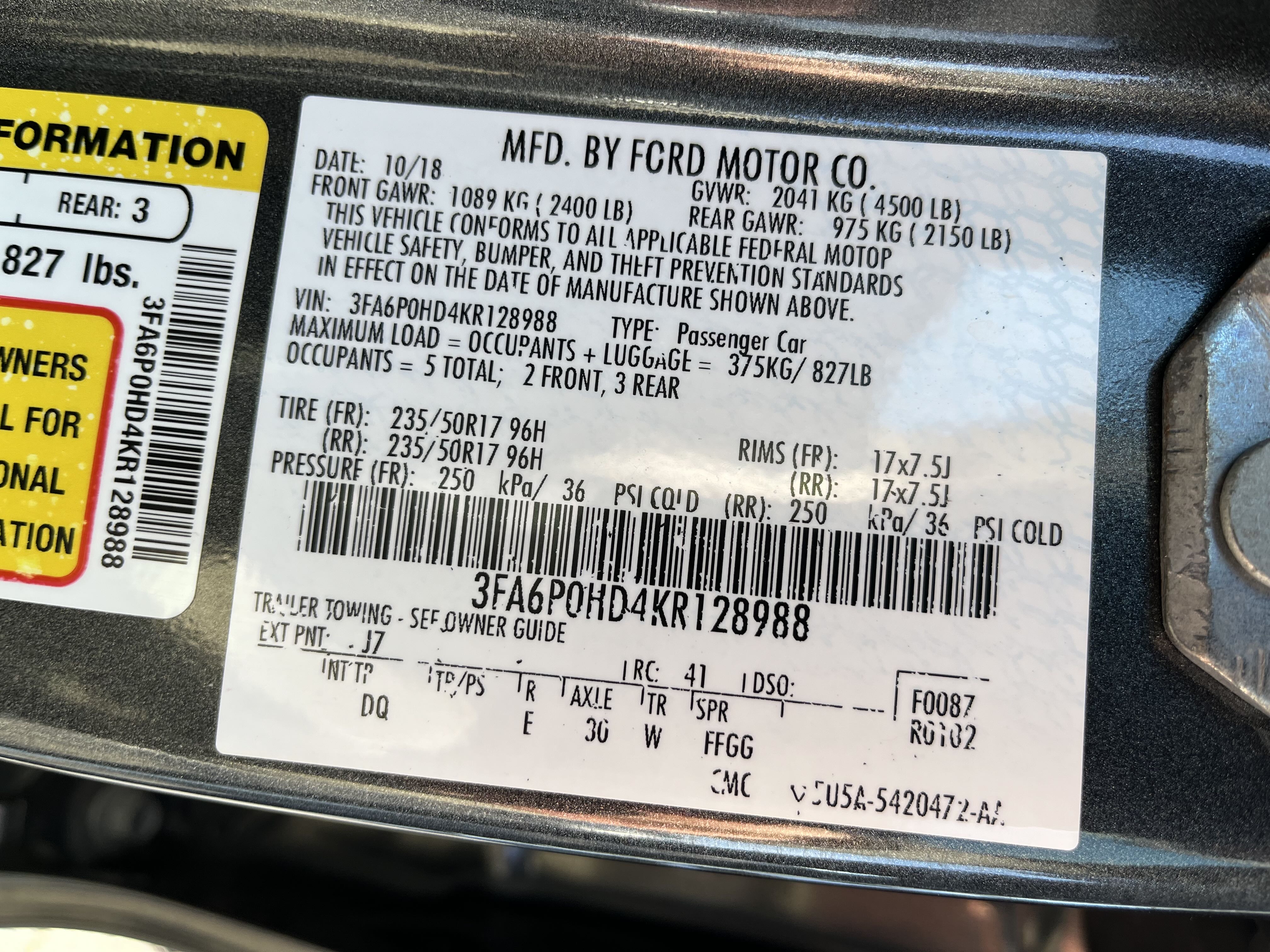 2019 Ford Fusion Se vin: 3FA6P0HD4KR128988