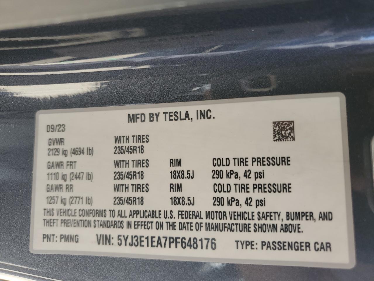 5YJ3E1EA7PF648176 2023 Tesla Model 3