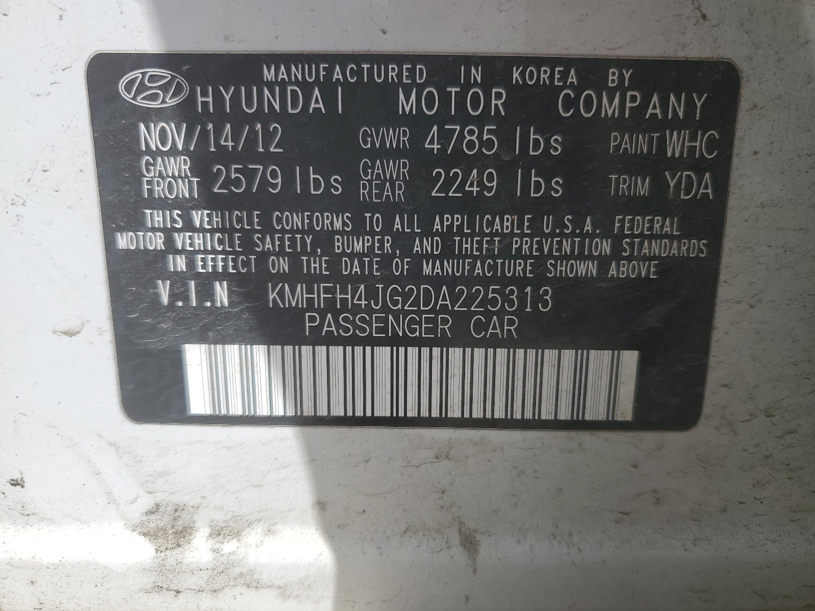 KMHFH4JG2DA225313 2013 Hyundai Azera Gls