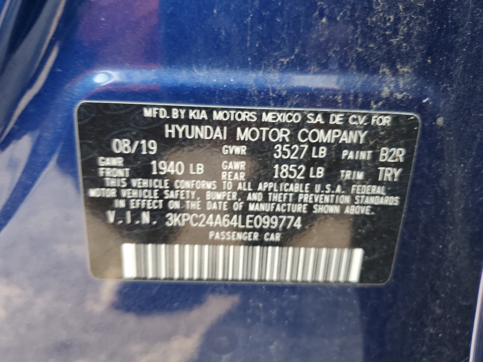 3KPC24A64LE099774 2020 Hyundai Accent Se