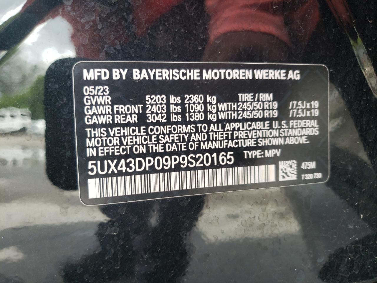 5UX43DP09P9S20165 2023 BMW X3 Sdrive30I