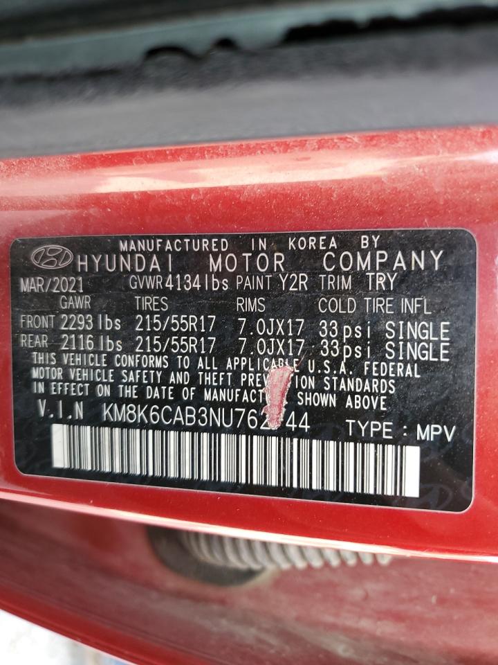 2022 Hyundai Kona Sel VIN: KM8K6CAB3NU762744 Lot: 68725224