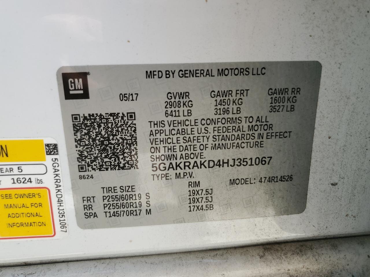 5GAKRAKD4HJ351067 2017 Buick Enclave