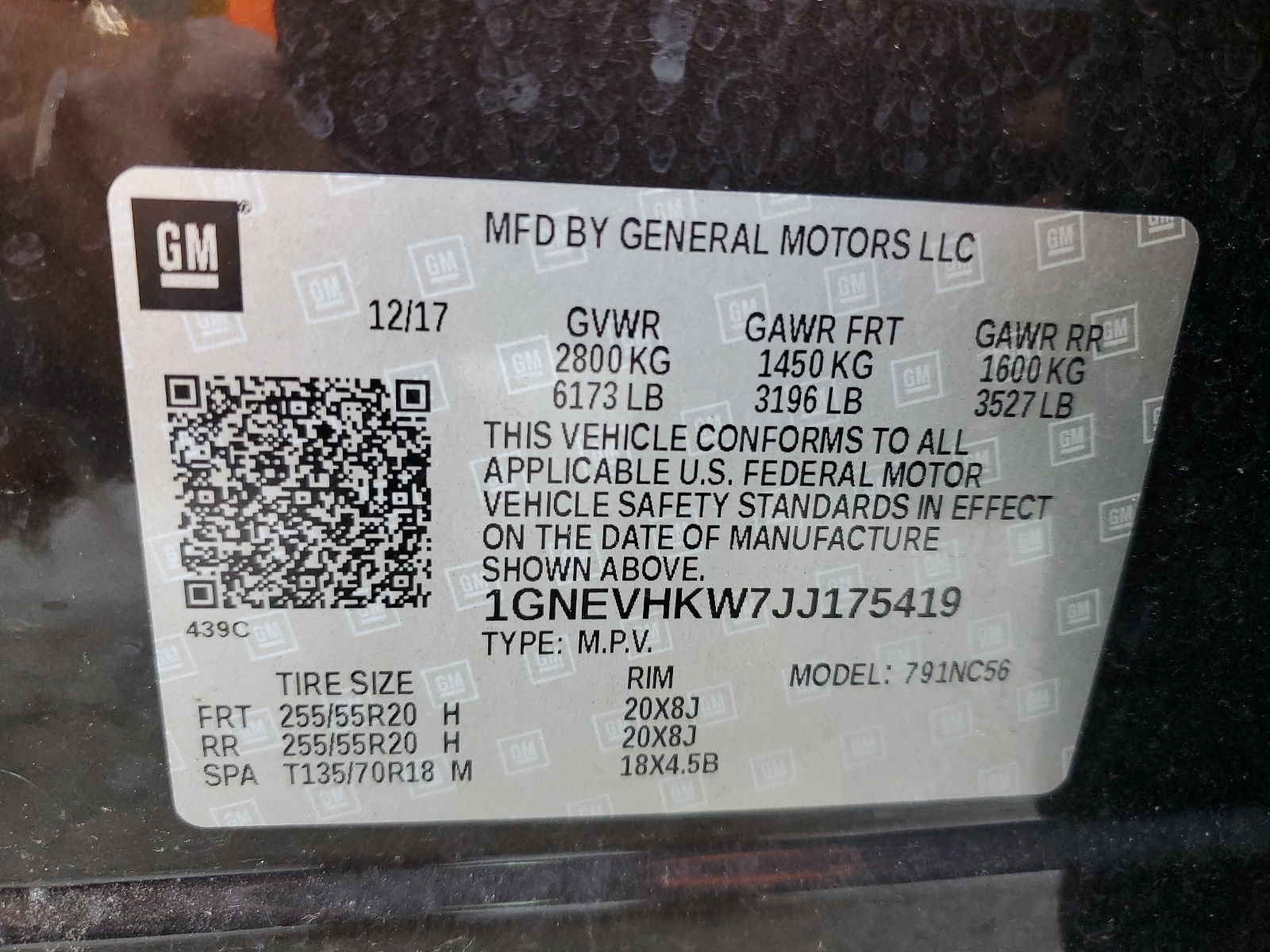 1GNEVHKW7JJ175419 2018 Chevrolet Traverse Lt