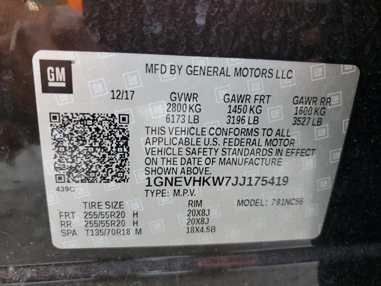 2018 Chevrolet Traverse Lt VIN: 1GNEVHKW7JJ175419 Lot: 67474184