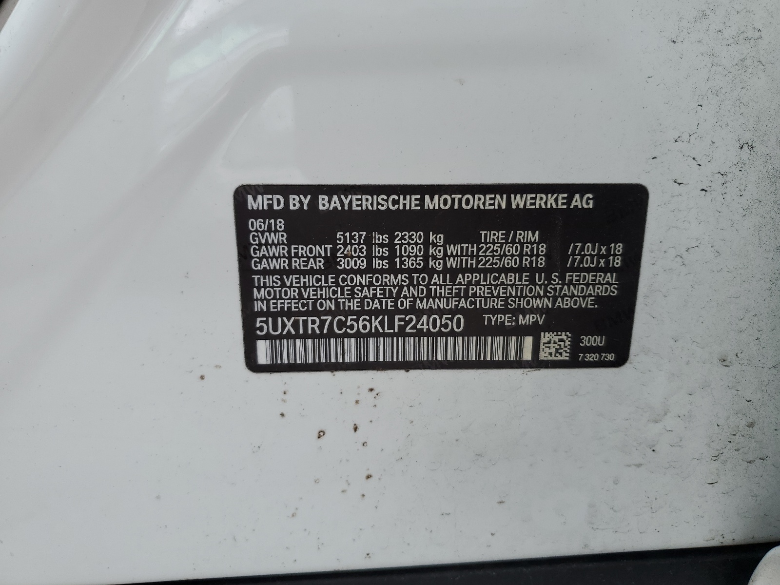 5UXTR7C56KLF24050 2019 BMW X3 Sdrive30I