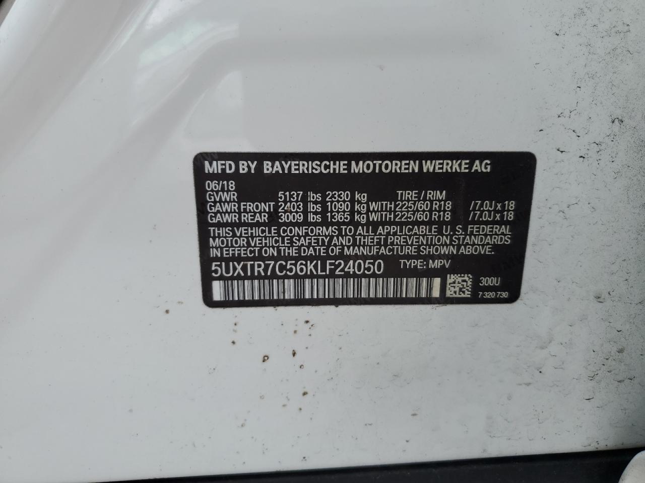 2019 BMW X3 Sdrive30I VIN: 5UXTR7C56KLF24050 Lot: 66742524