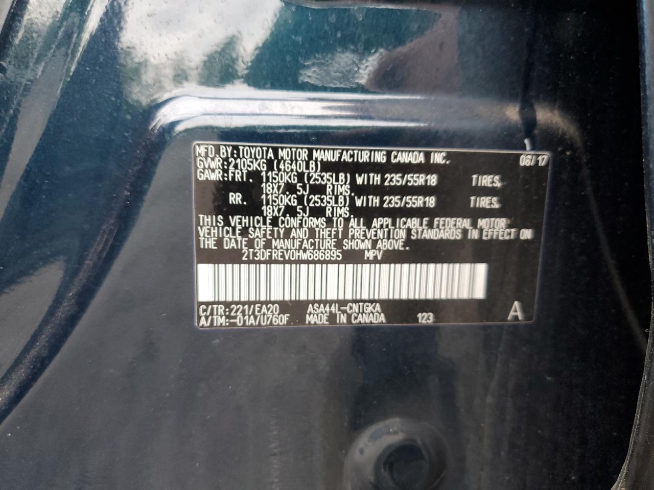 2T3DFREV0HW686895 2017 Toyota Rav4 Limited