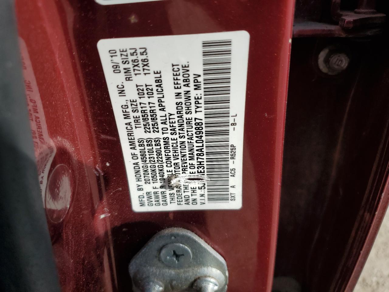 5J6RE3H78AL049887 2010 Honda Cr-V Exl