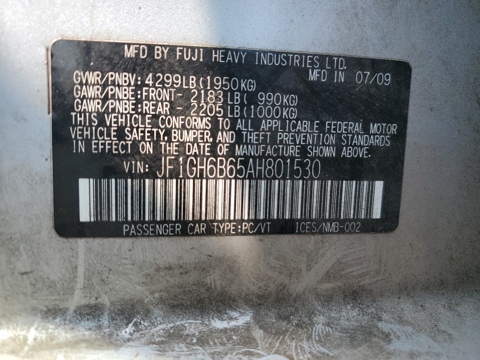 JF1GH6B65AH801530 2010 Subaru Impreza 2.5I Premium