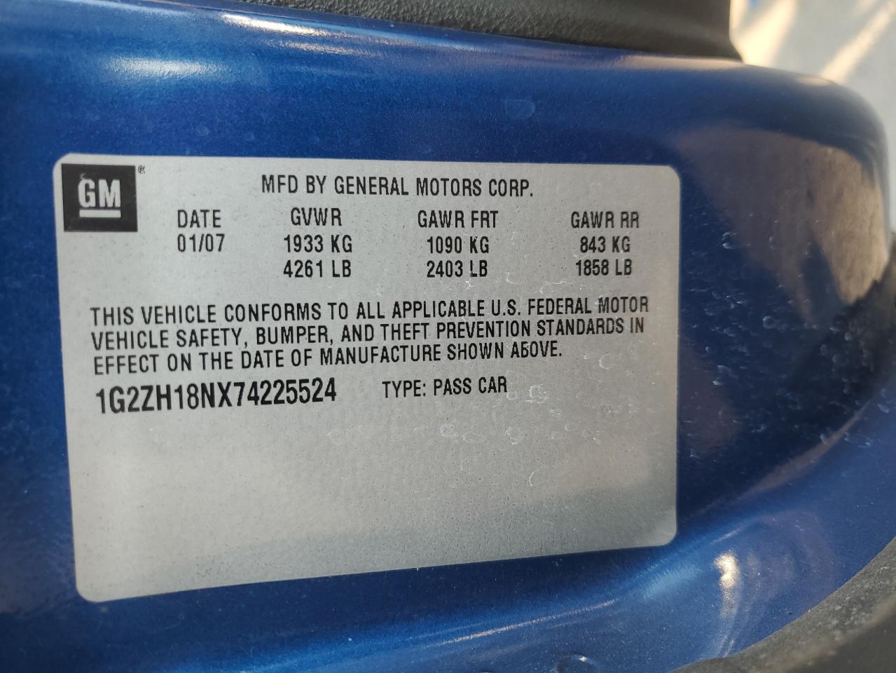 1G2ZH18NX74225524 2007 Pontiac G6 Gt