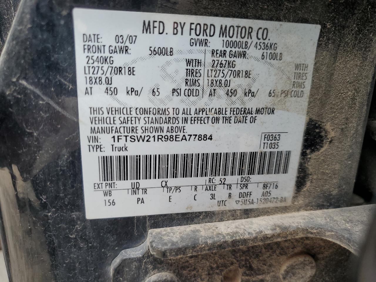 1FTSW21R98EA77884 2008 Ford F250 Super Duty