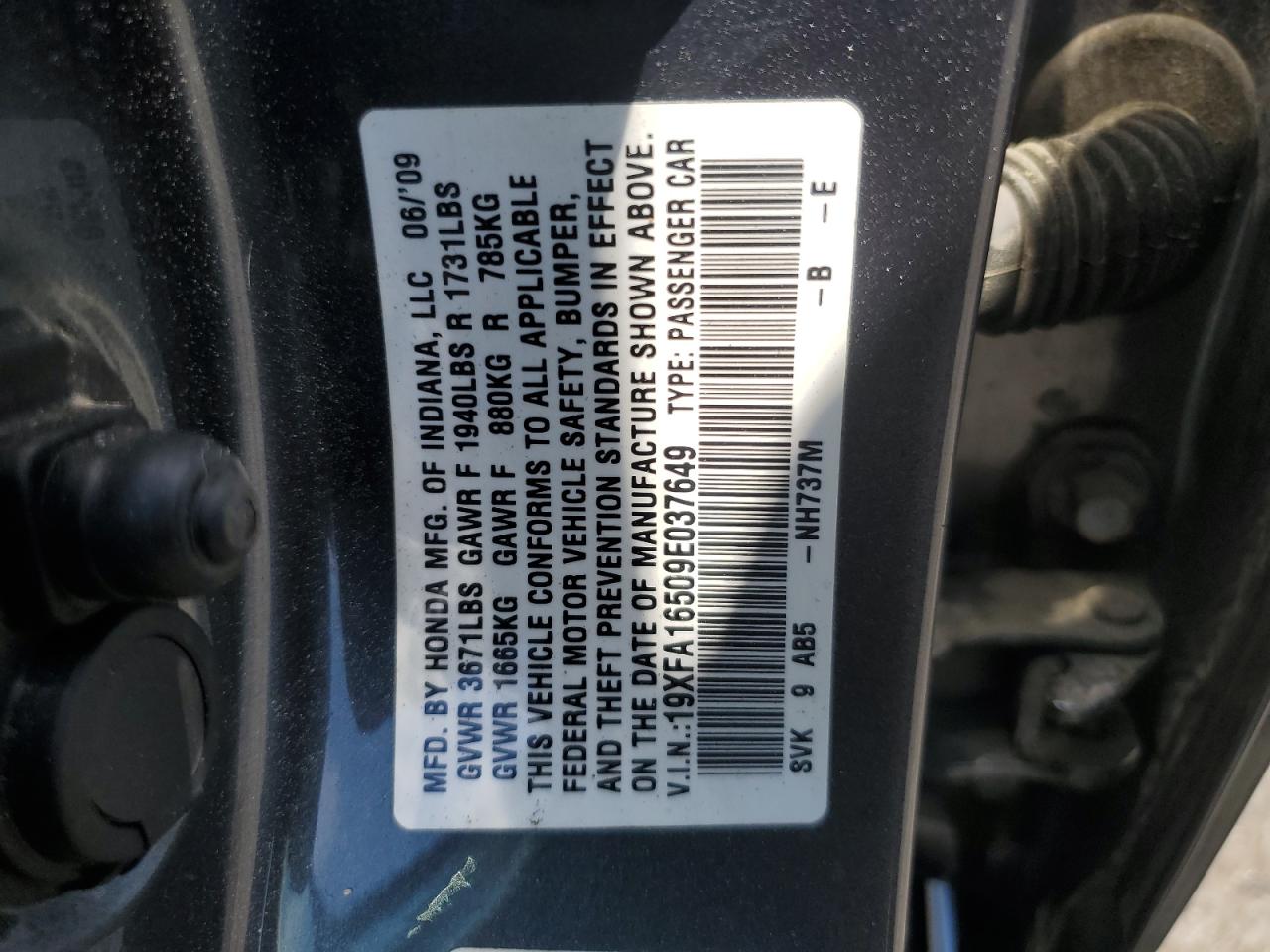 19XFA16509E037649 2009 Honda Civic Lx