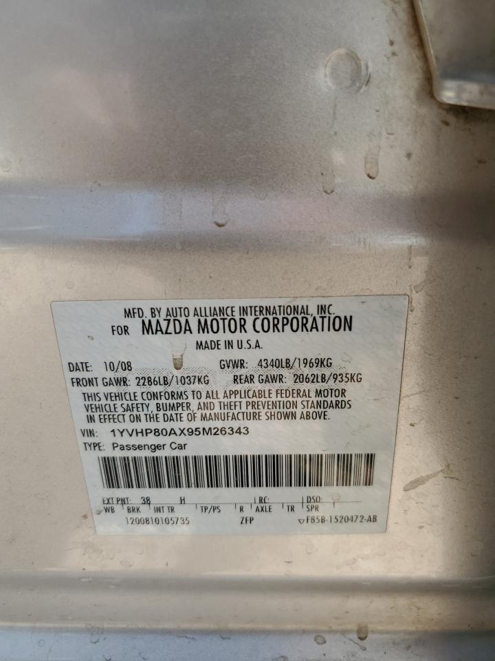 2009 Mazda 6 I VIN: 1YVHP80AX95M26343 Lot: 66143034