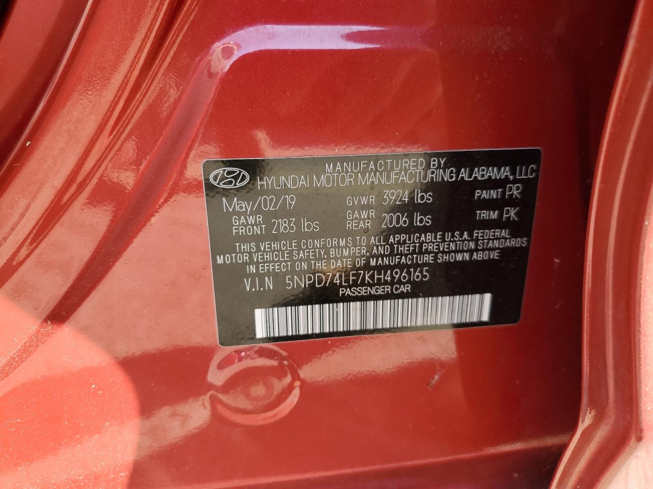 5NPD74LF7KH496165 2019 Hyundai Elantra Se